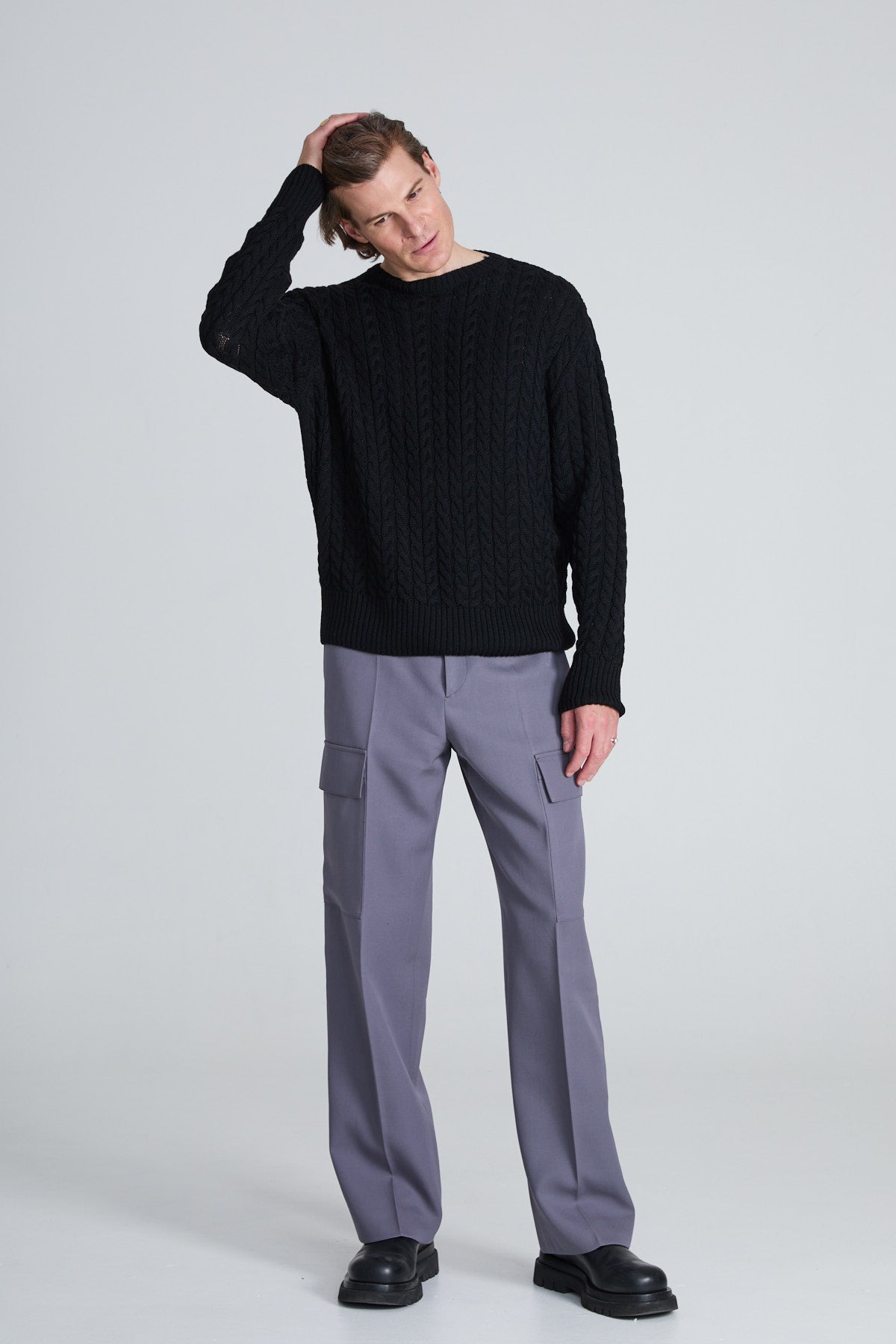 Cable-Knitted Sweater - Black