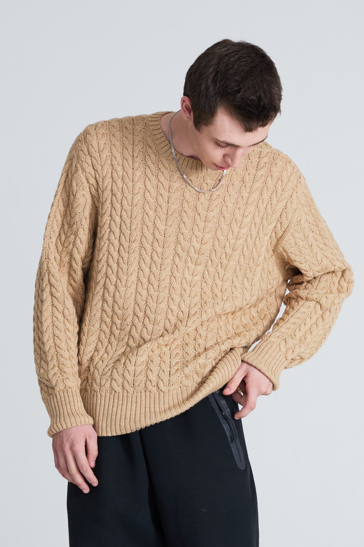 Cable-Knitted Sweater - Camel