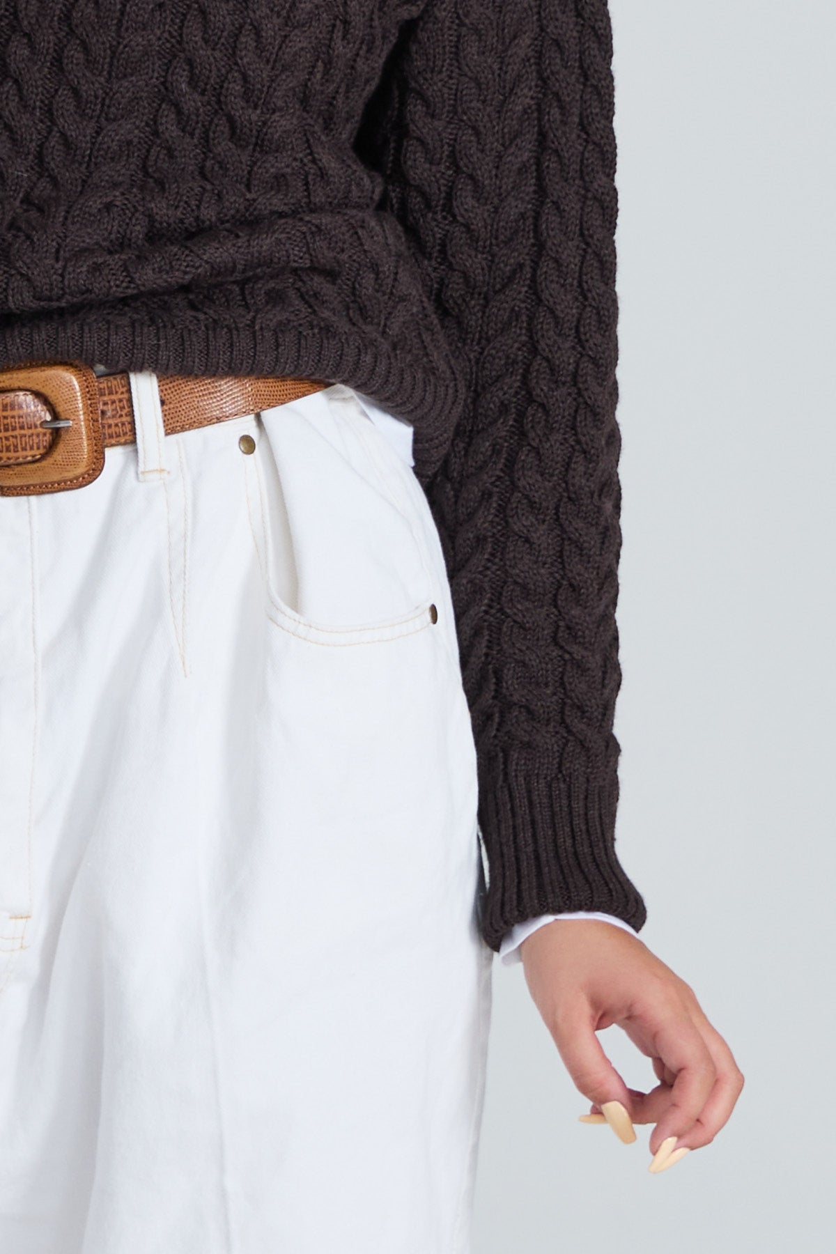 Cable-Knitted Women’s Sweater - Brown