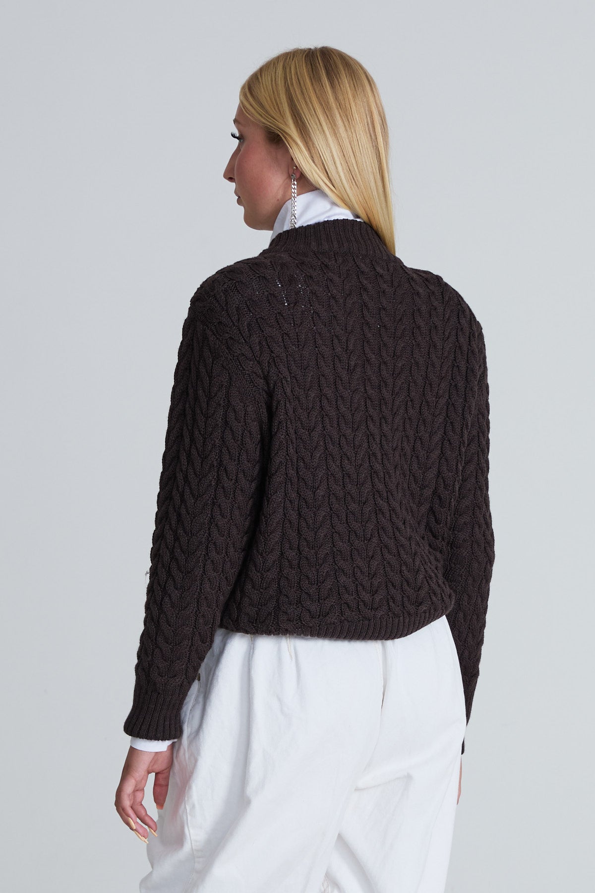 Cable-Knitted Women’s Sweater - Brown