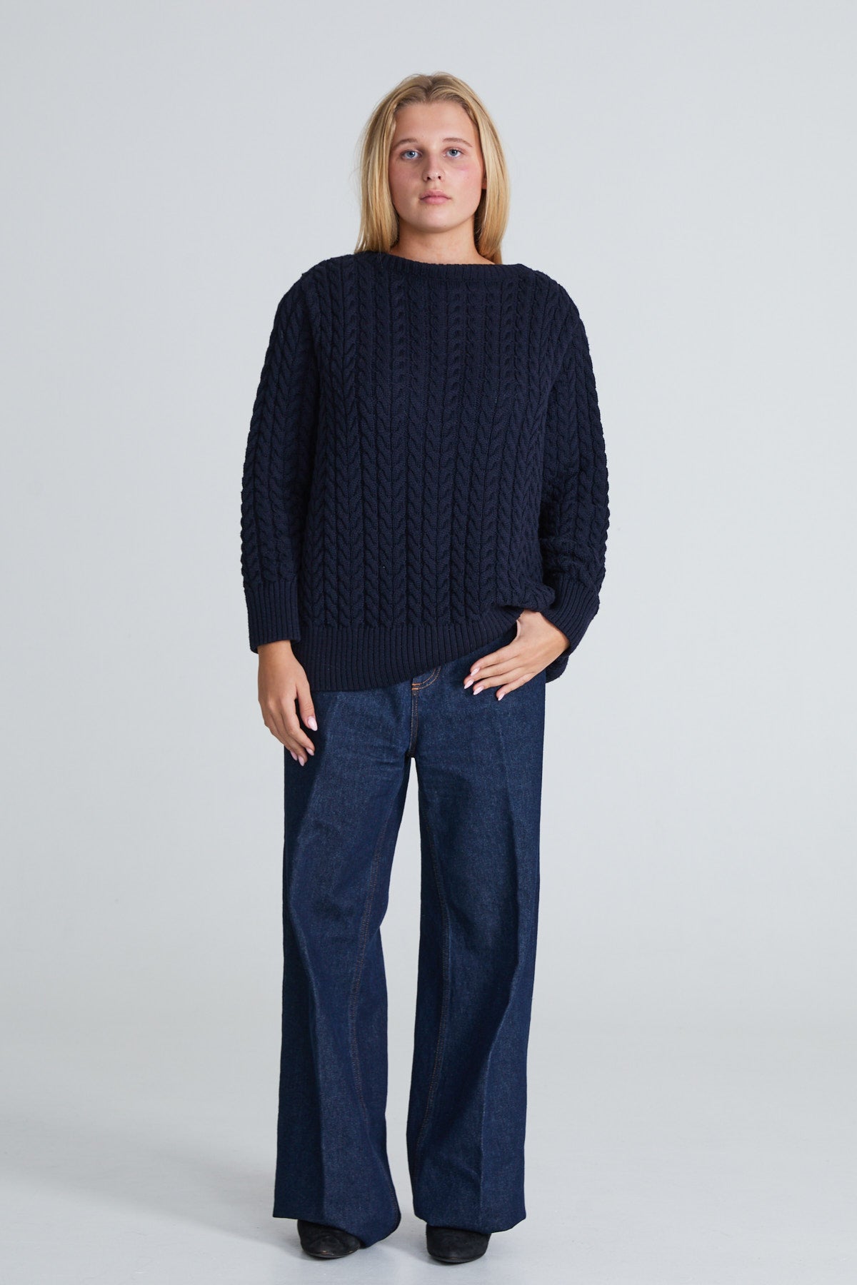 Cable-Knitted Sweater – Deep V-Neck