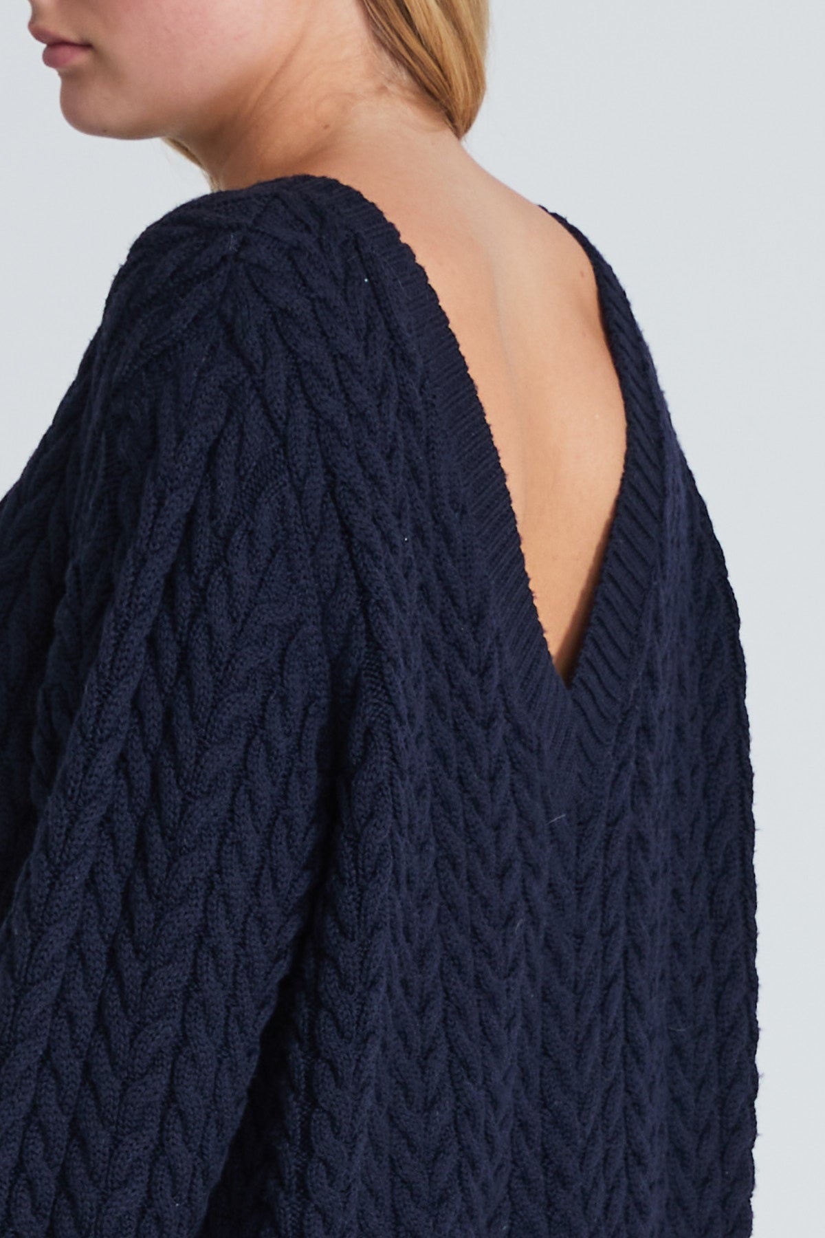 Cable-Knitted Sweater – Deep V-Neck