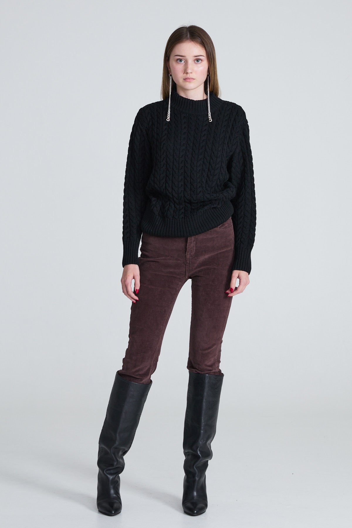 Cable-Knitted Women’s Sweater - Black