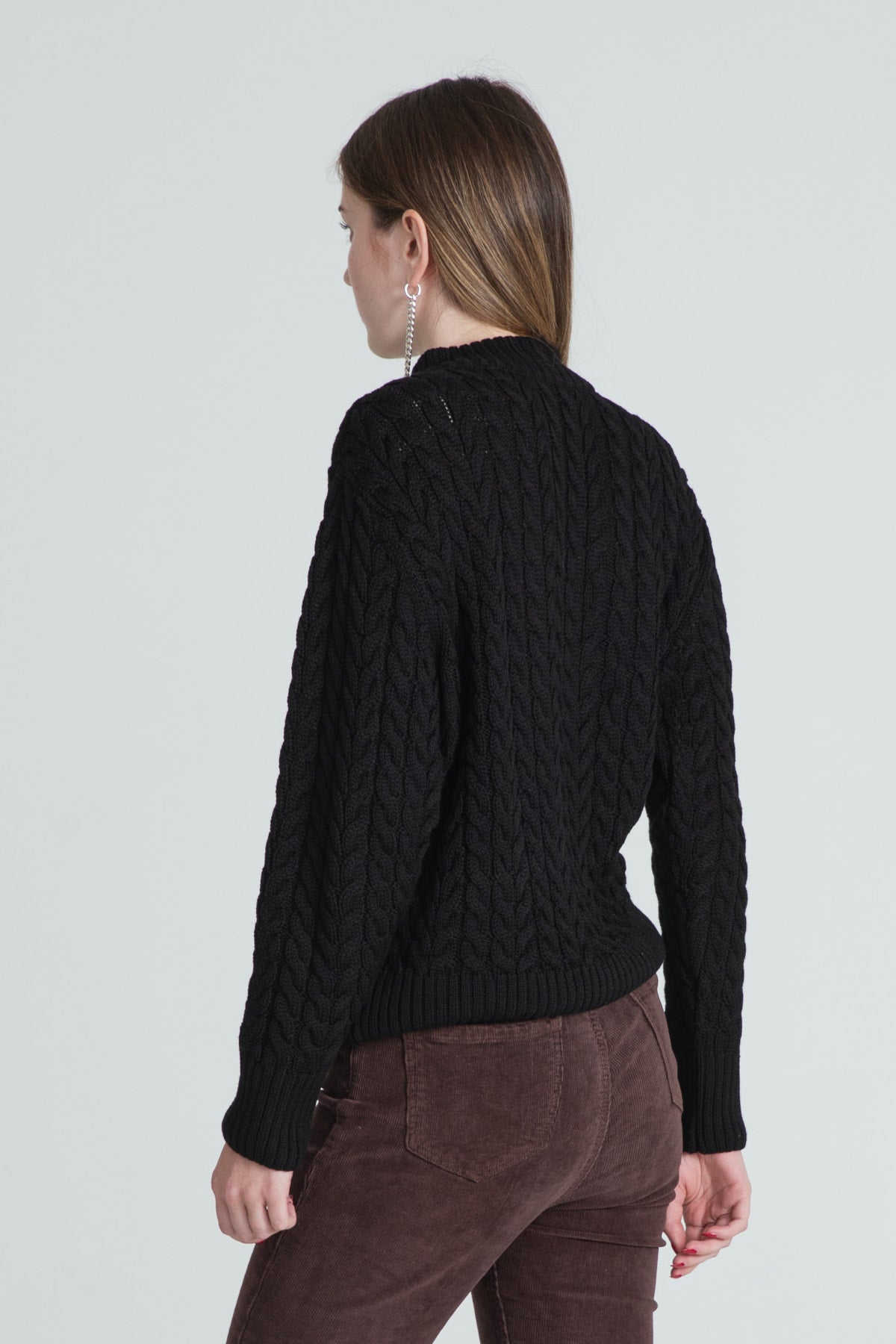 Cable-Knitted Women’s Sweater - Black