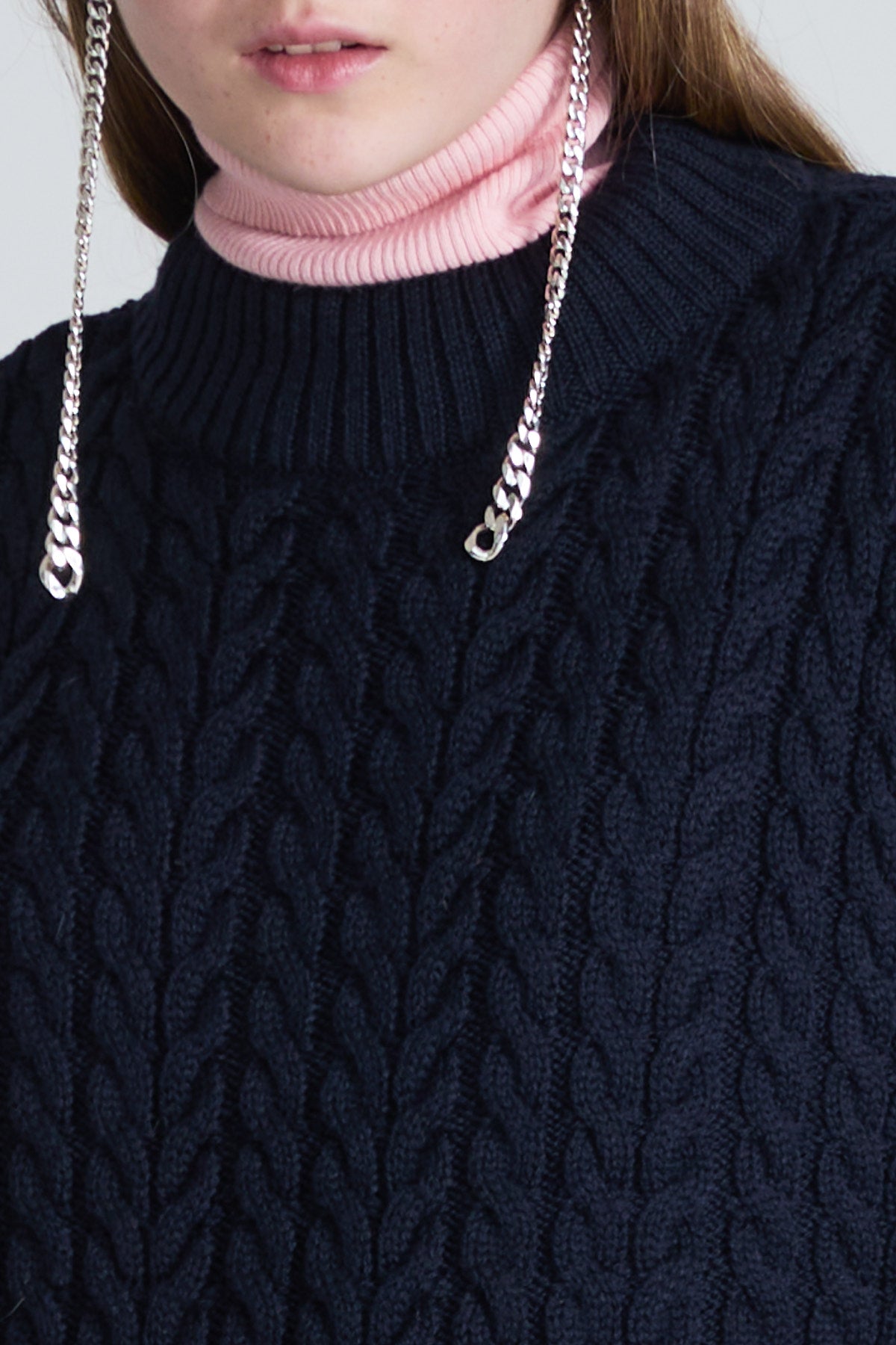 Cable-Knitted Women’s Sweater - Navy