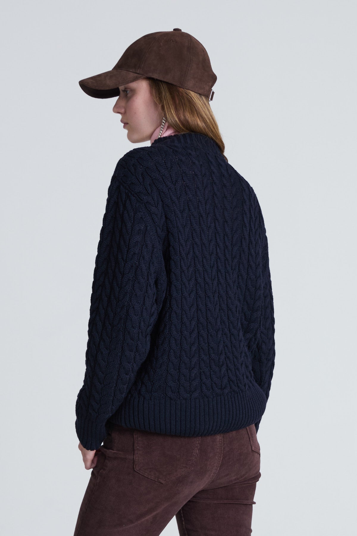 Cable-Knitted Women’s Sweater - Navy