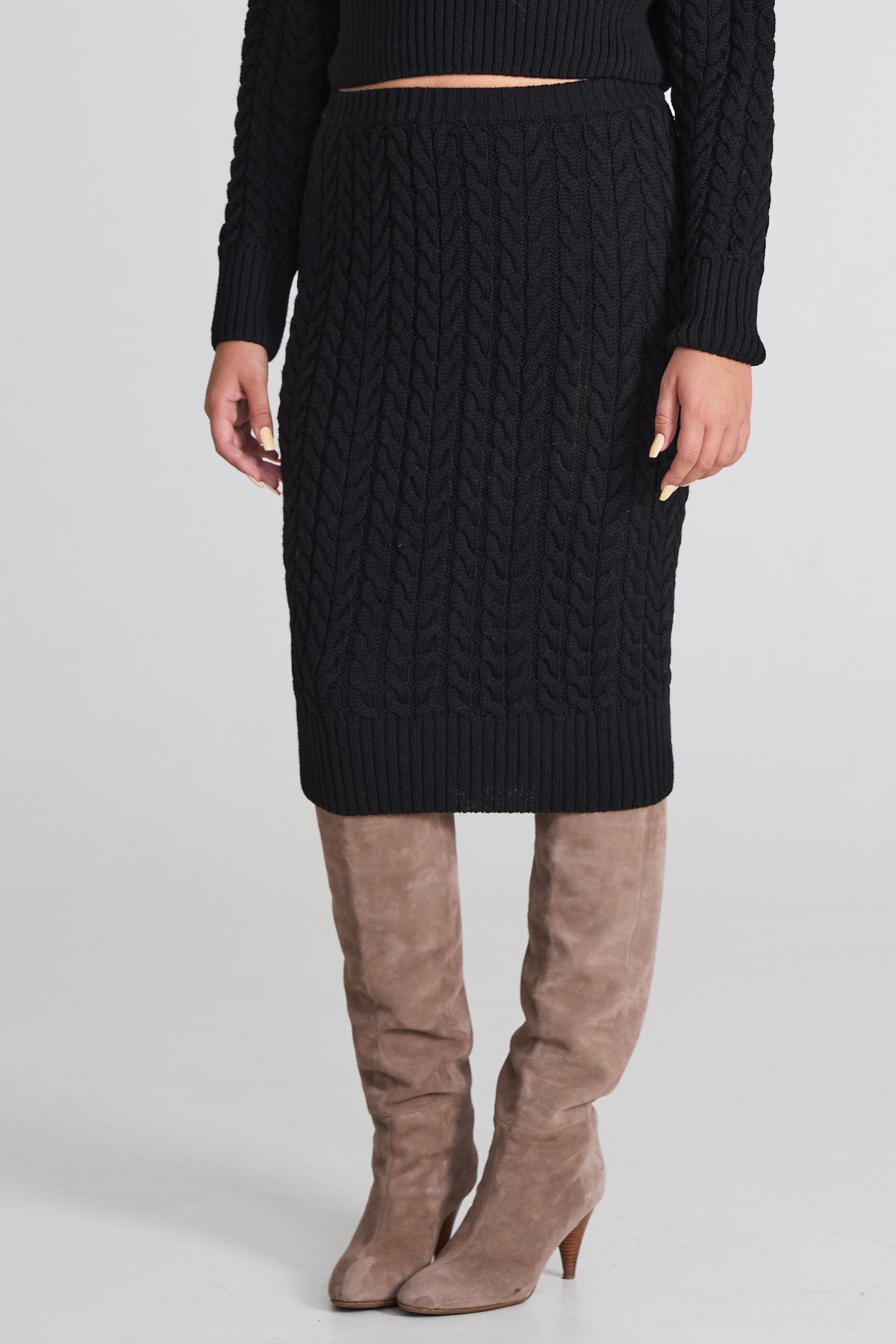 Cable-Knitted Skirt - Black