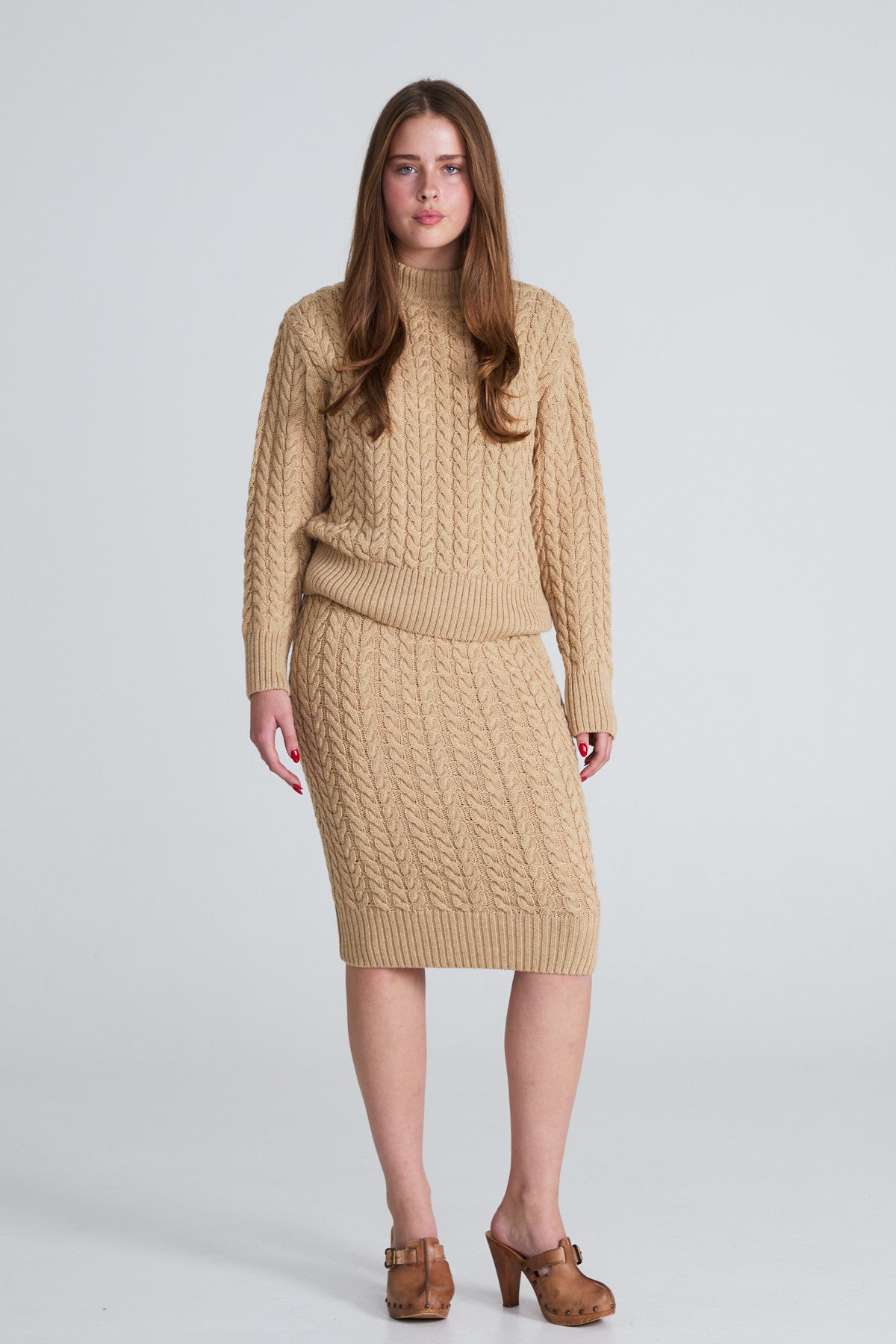 Cable-Knitted Skirt - Camel