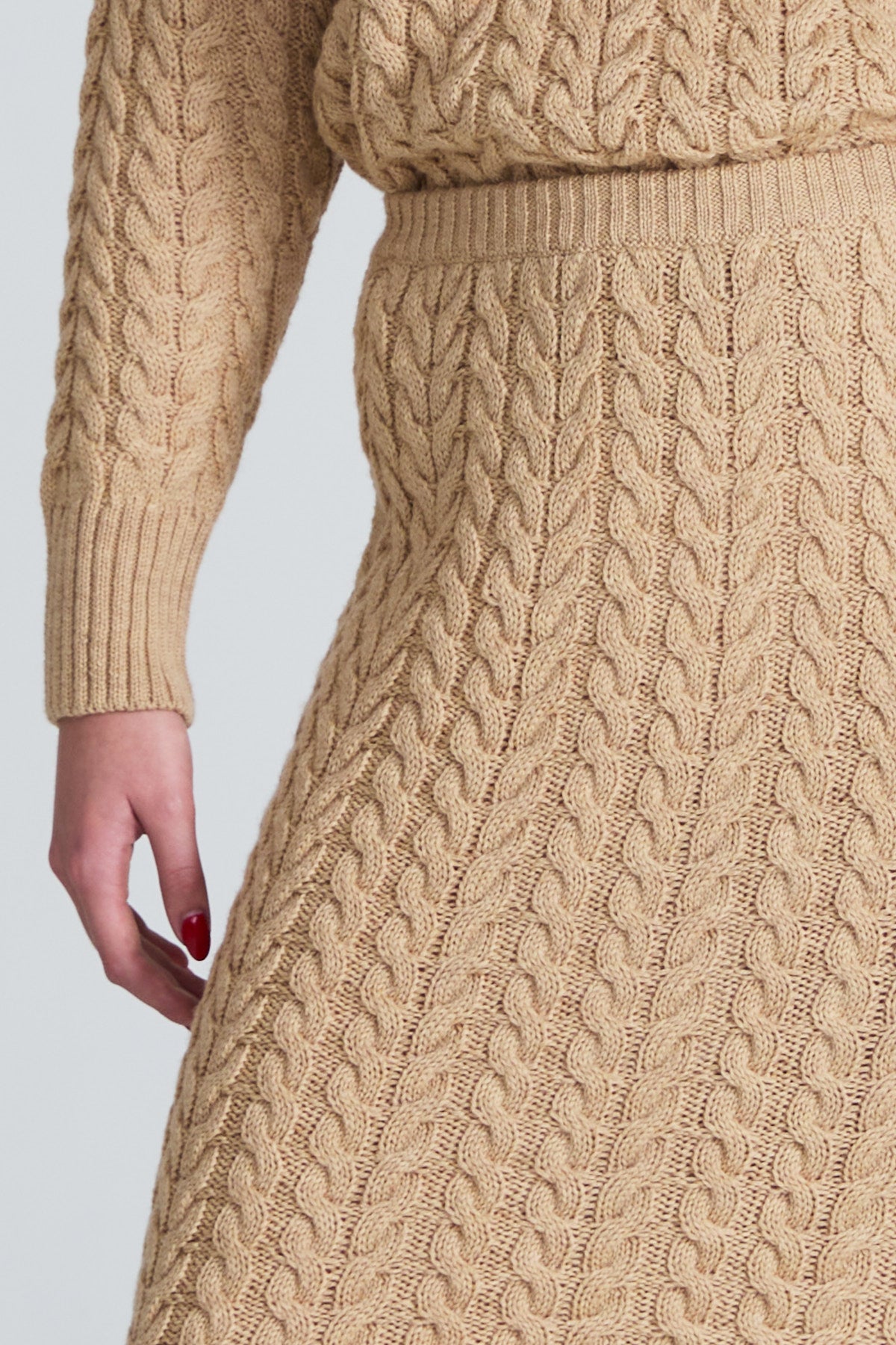 Cable-Knitted Skirt - Camel