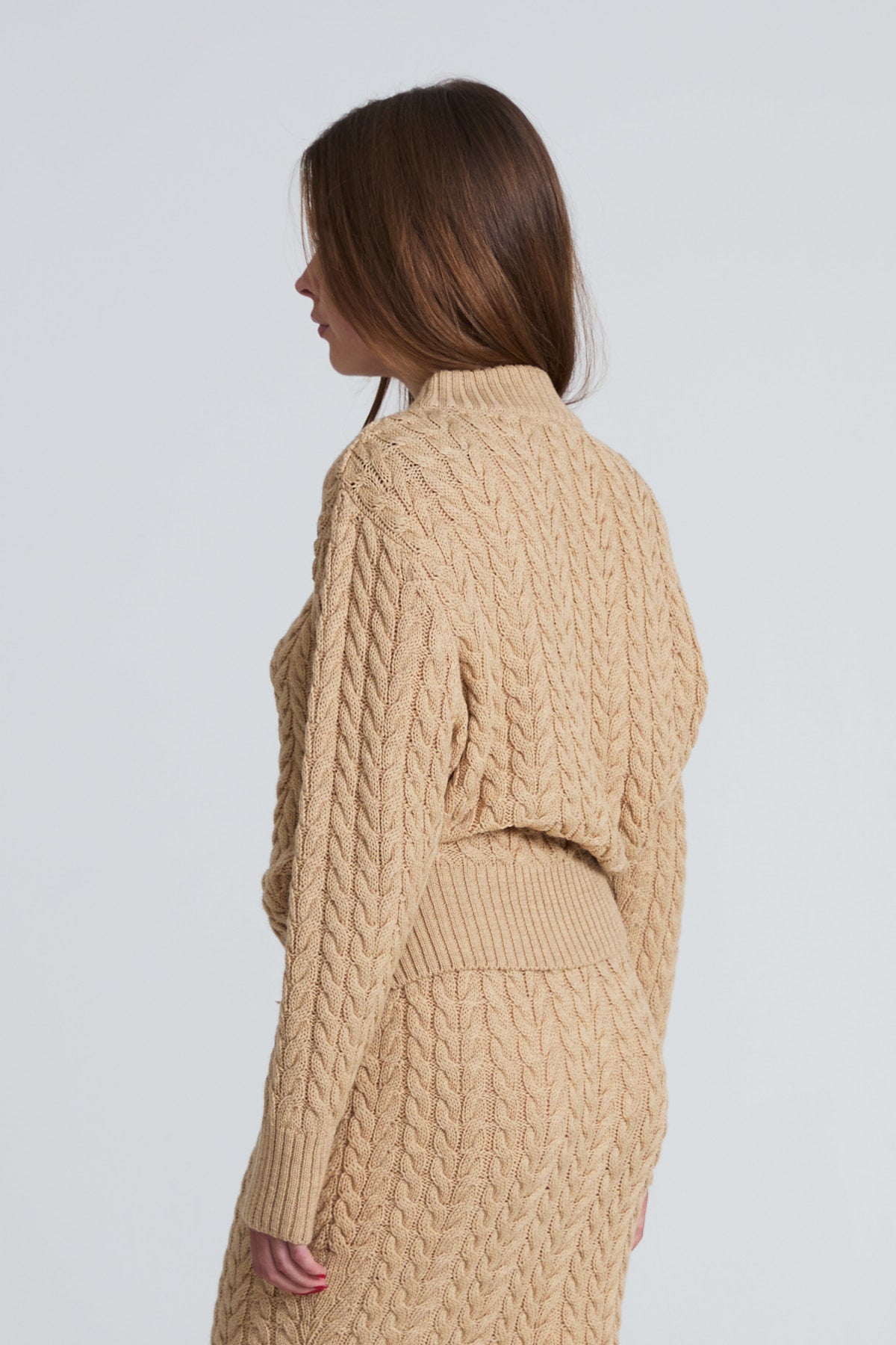 Cable-Knitted Skirt - Camel