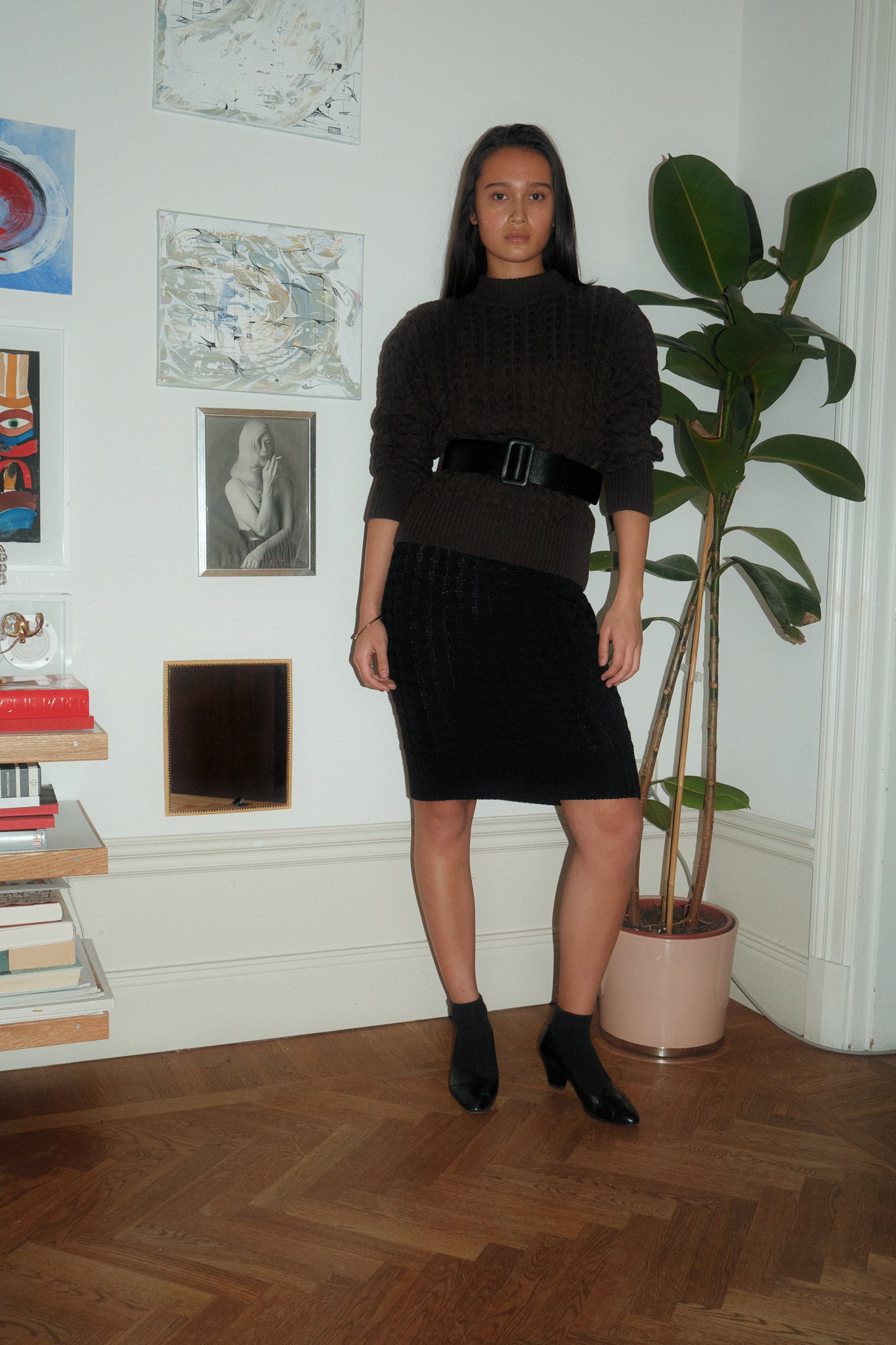 Cable-Knitted Women’s Sweater - Brown