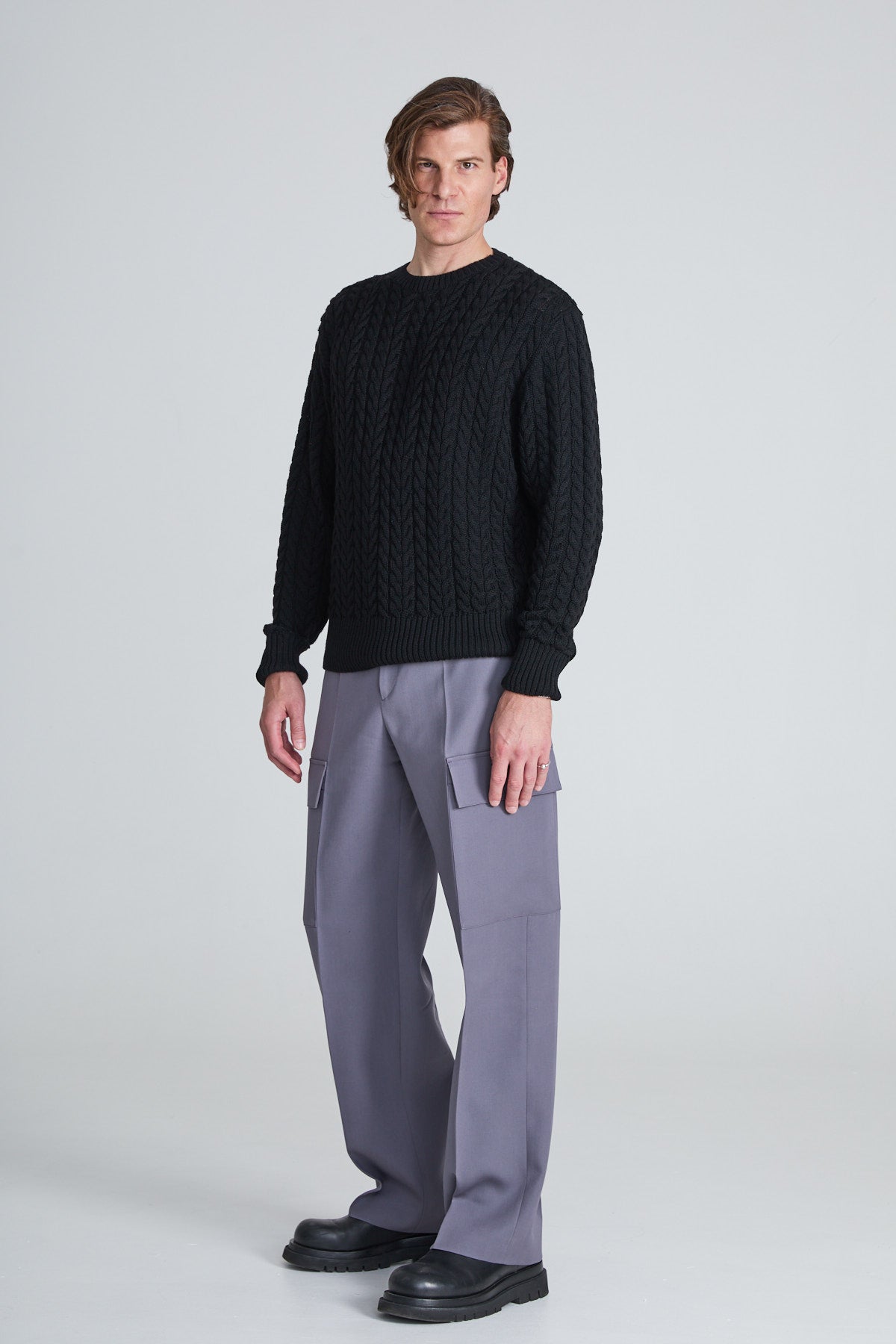 Cable-Knitted Sweater - Black