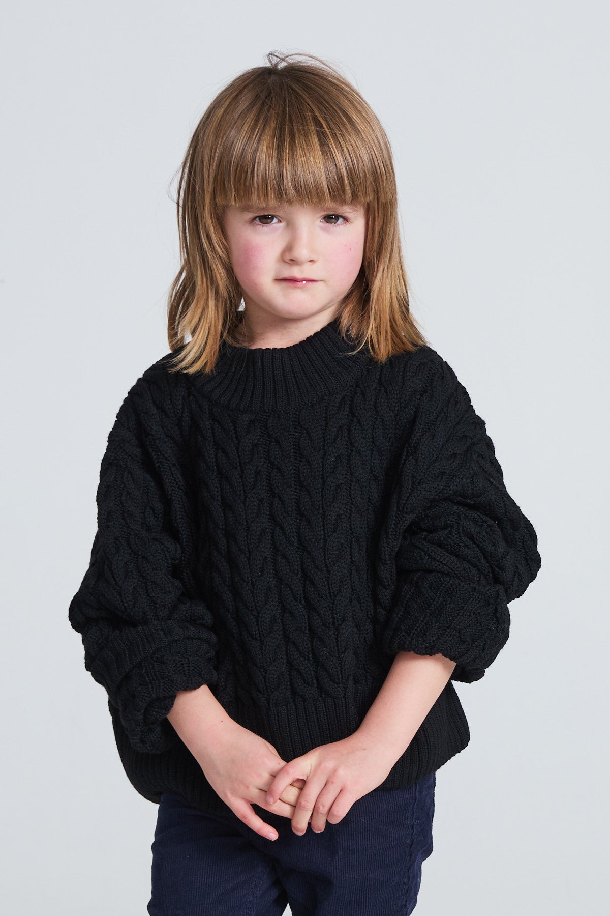 Childrens cable knitted sweater - Navy