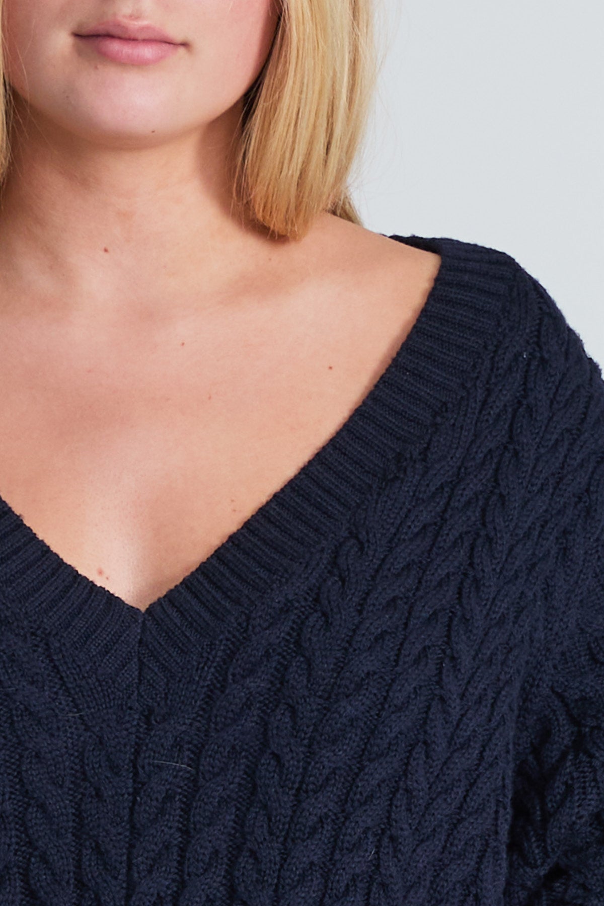 Cable-Knitted Sweater – Deep V-Neck