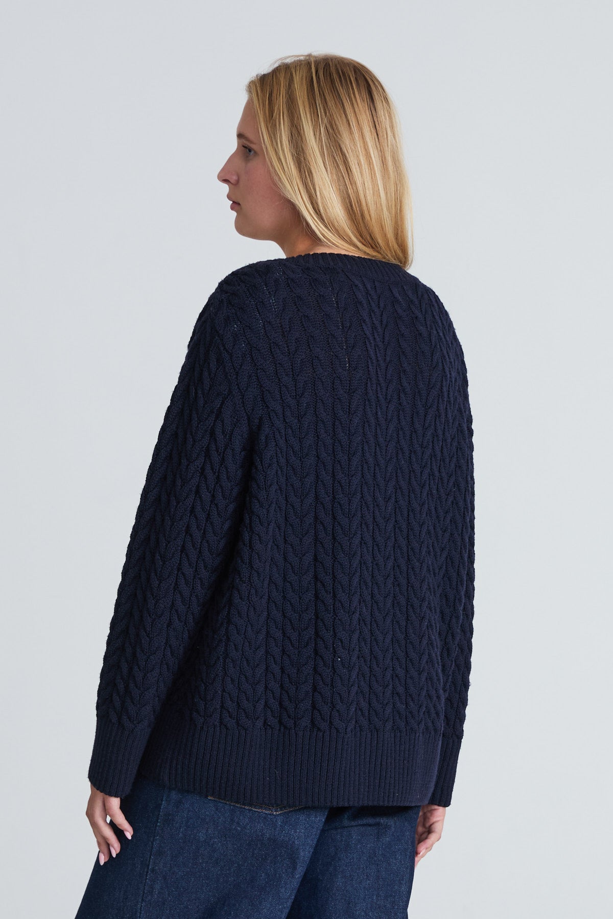 Cable-Knitted Sweater – Deep V-Neck