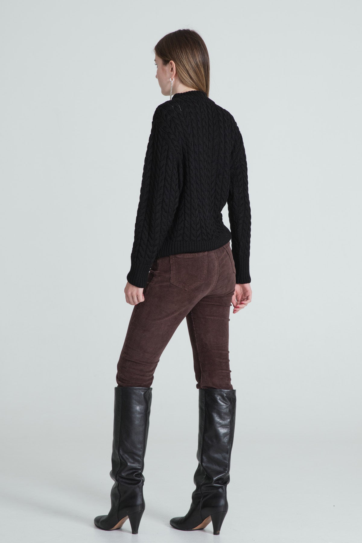 Cable-Knitted Women’s Sweater - Black