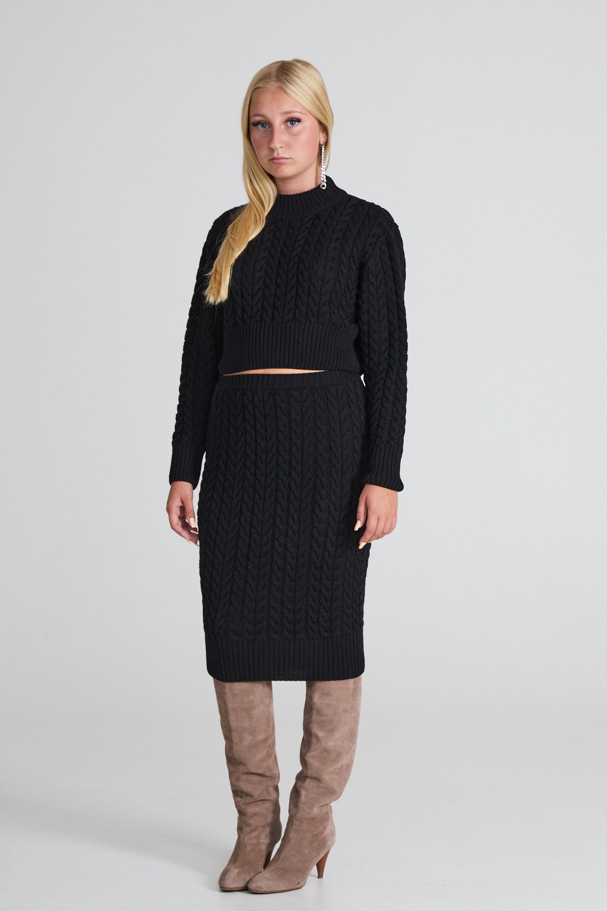 Cable-Knitted Skirt - Black